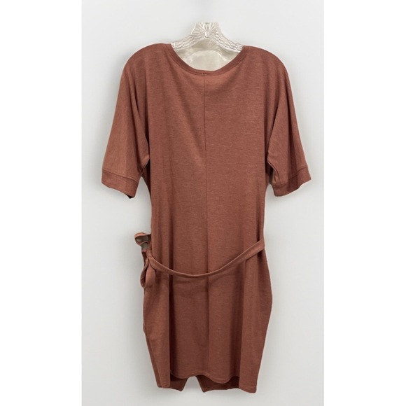 Mind Matter NWT Side Belted Wrap Dress Rose Gold Knee Length Short Sleeve Medium - Picture 9 of 16